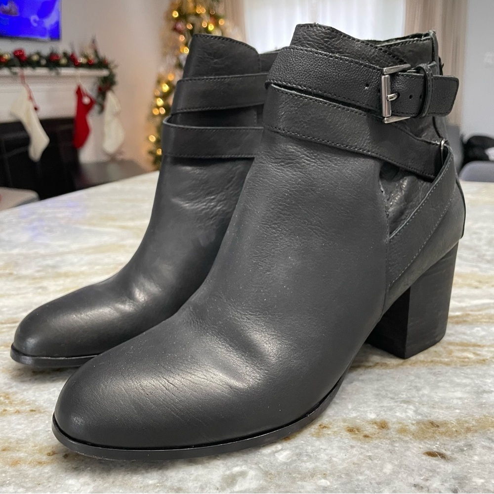 Eileen Fisher Ankle Booties Z Strap Buckle Block High Heel Back Zipper Size 10